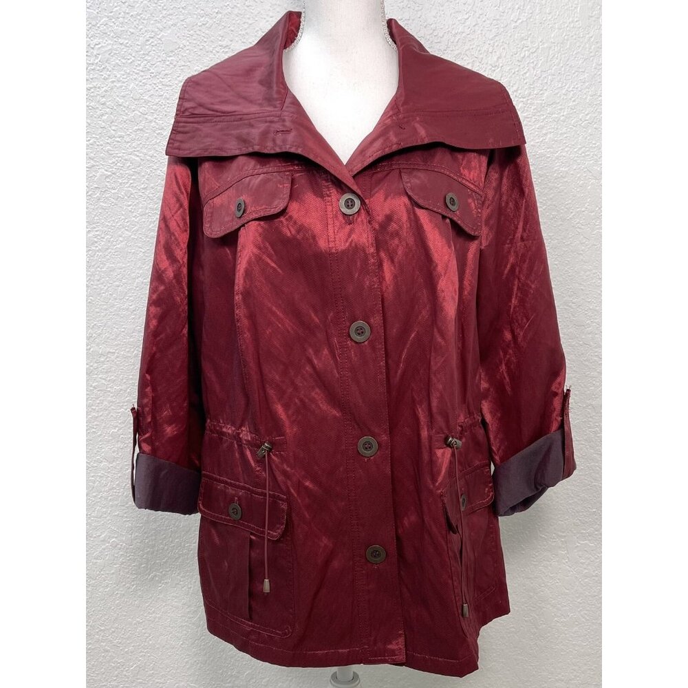 RUBY RD Woman Womens Plus SIZE 20W Burgundy Metallic Shimmer PARKA Jacket EUC